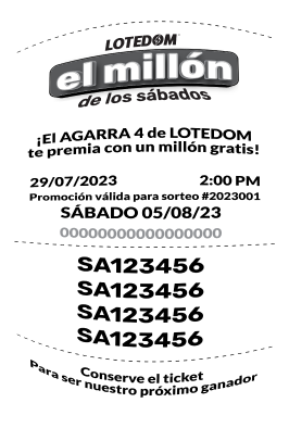 Ticket promo sábados millonarios